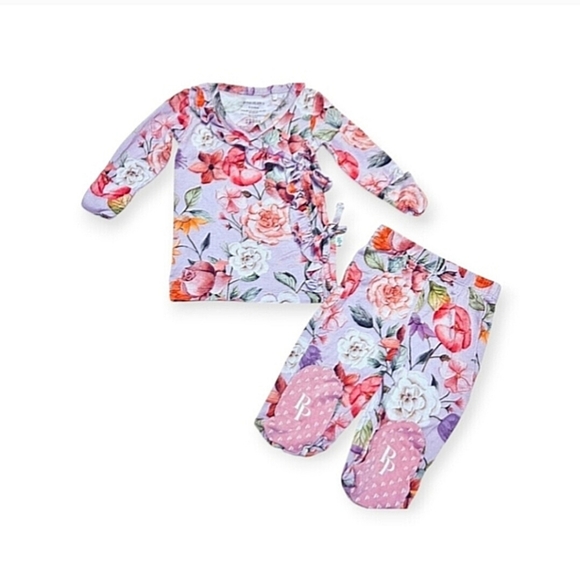 Posh Peanut 2 PC Bamboo Floral Ruffle Pajamas 0-3M HOST PICK - Picture 4 of 4